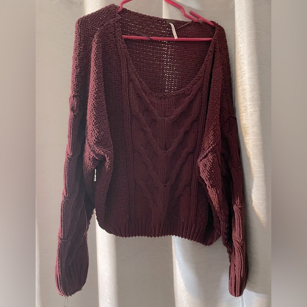 Free People Oversized Burgundy Sweater